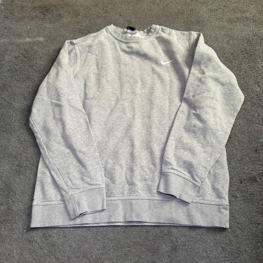 Nike Mens Crewneck Sweatshirt Large Gray Fleece Pullover Swoosh Logo